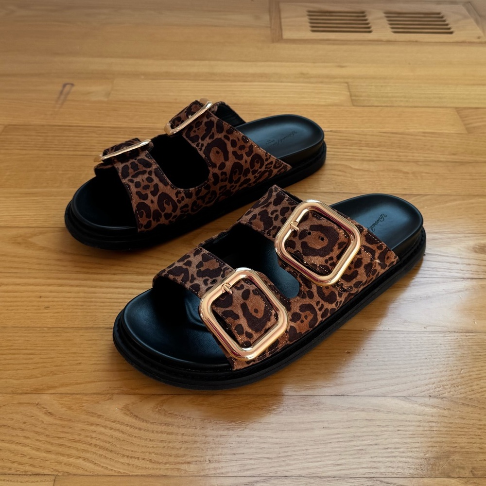 Worn once!!! Universal Thread Leopard Print Sandals with Gold Buckles